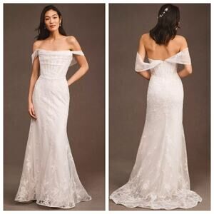 Watters Emilia Wedding Dress 16 Lace Mermaid Bridal Gown Ivory Train